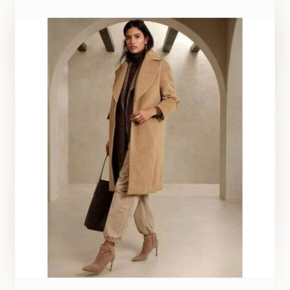 NEW Banana Republic Sunday Coat Classic Camel Wool Alpaca Trench Coat MobWife M - Picture 2 of 11